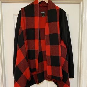 Torrid Red Plaid Drape Front Cardigan